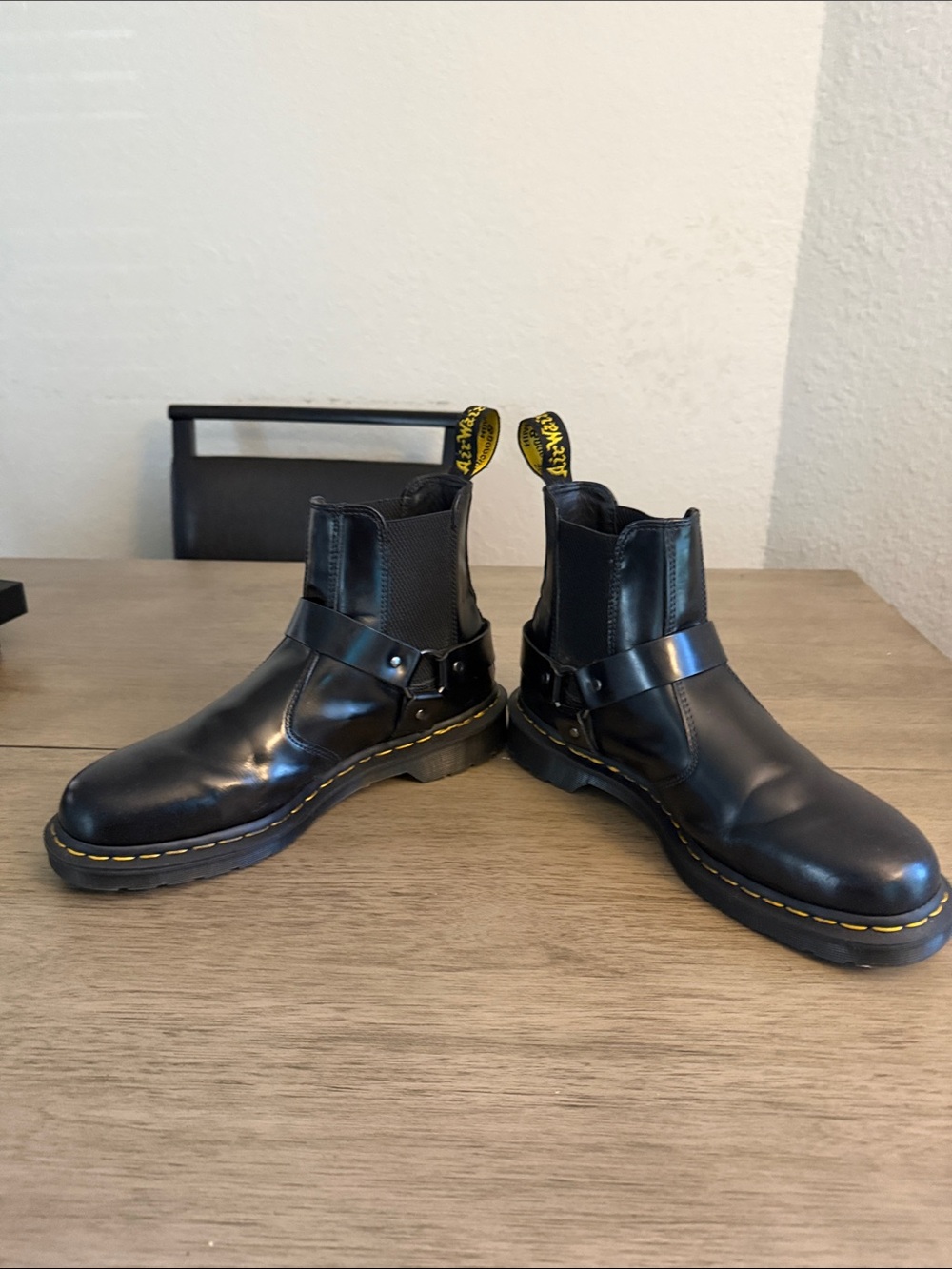 Dr Martens Wilcox Chelsea Harness Boots with Yellow Stitching - Picture 2 of 5